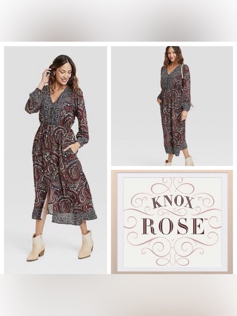 Knox Rose Burgundy Paisley Midi Dress size Large